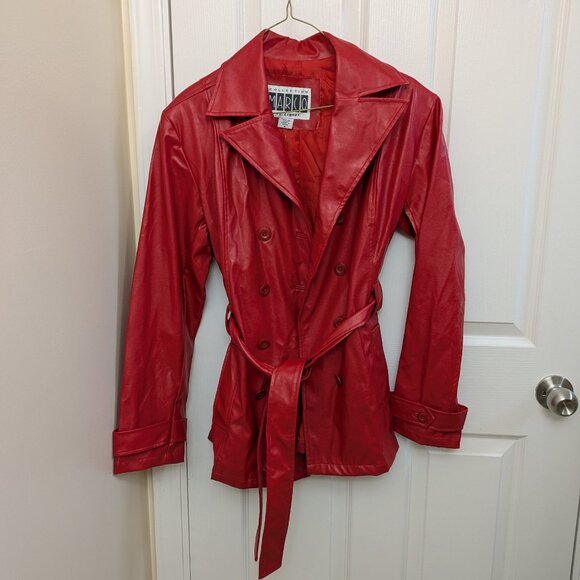 Cute Vintage Red Faux Leather Trench Coat/Jacket - Picture 1 of 5
